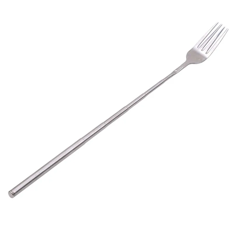 

Silver Stainless Telescopic Extendable Fork Dinner Fruit Dessert Long Cutlery Forks BBQ Meat Fork Kitchen Accessories Tools