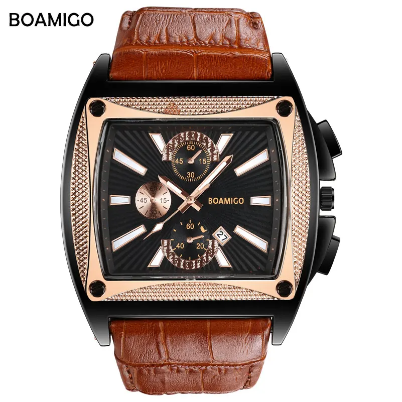

BOAMIGO Brand Men Quartz Watch Leather Strap Automatic Date Clock Men Fashion Casual Analog Men Watch Relogio Masculino
