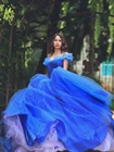 2021 удивительное ярко-синяя органза бальное платье Золушки Quinceanera платья с бисером длина до пола сладкие 16 лет нарядные платья