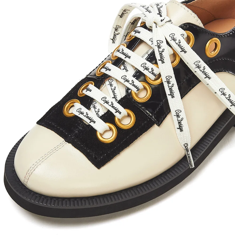 

Women's genuine leather patchwork lace-up flats oxfords leisure soft comfortable casual female footwear high quality daily shoes