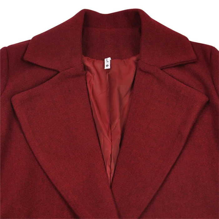 elegant Long Women's coat lapel 2 pockets belted Jackets solid color coats Female Outerwear