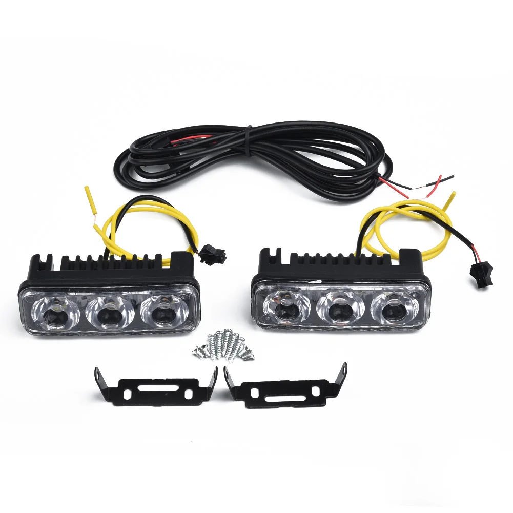 

2pcs Car Super Bright Driving Light Daytime Running Lights 3-LED White DRL Amber Turn Signal Front Auto Fog Lights