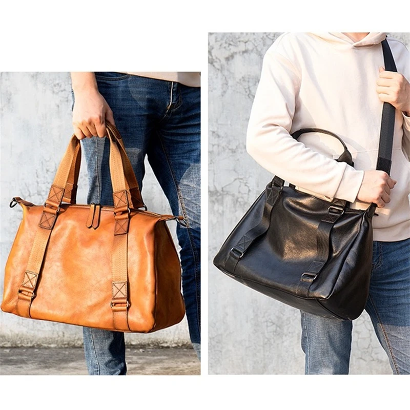 Men's Genuine Leather Travel Bag Men Vintage Large Capacity Duffle Bag Luggage Male Messenger Shoulder Bags For 15.6