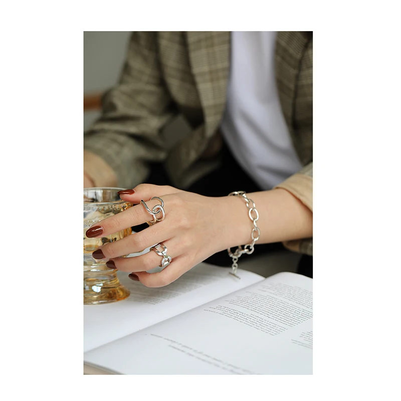 

925 Sterling Silver Ring 2021 New Ring Ins Wild Chain Chain Opening Female Ring Ladies Jewelry