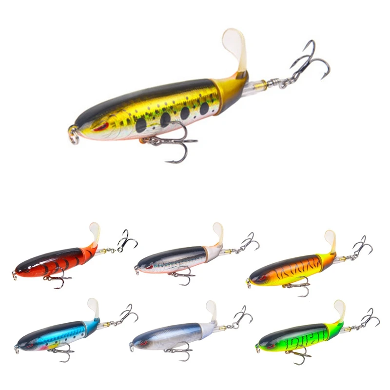 

1 Pcs 10cm/14cm Topwater Fishing Lure Whopper Popper Artificial Bait Hard Plopper Soft Rotating Tail Fishing Tackle Fishing Bait