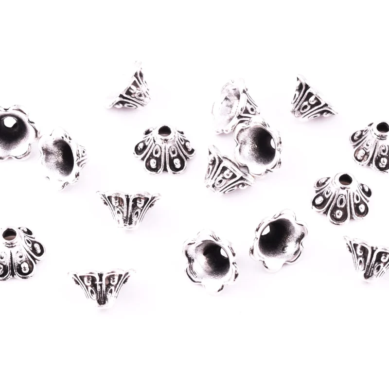 50 шт тибетские серебряные/Золотые/бронзовые цветы бисерные колпачки ювелирные