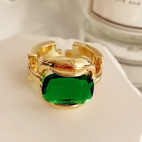 ring womens niche retro emerald gem fashionable banquet engagement hollow chain exaggerated wide version index finger ring gift
