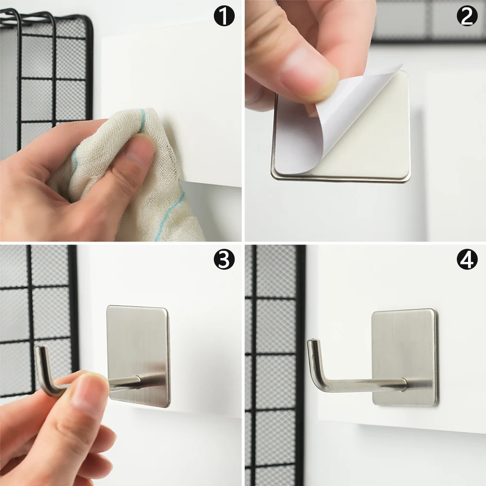 

Strong sticky Adhesive Hooks 304 Stainless steel Wall Door Holder Towel Rack Rustproof Clothes Hanger For Kitchen Bathroom
