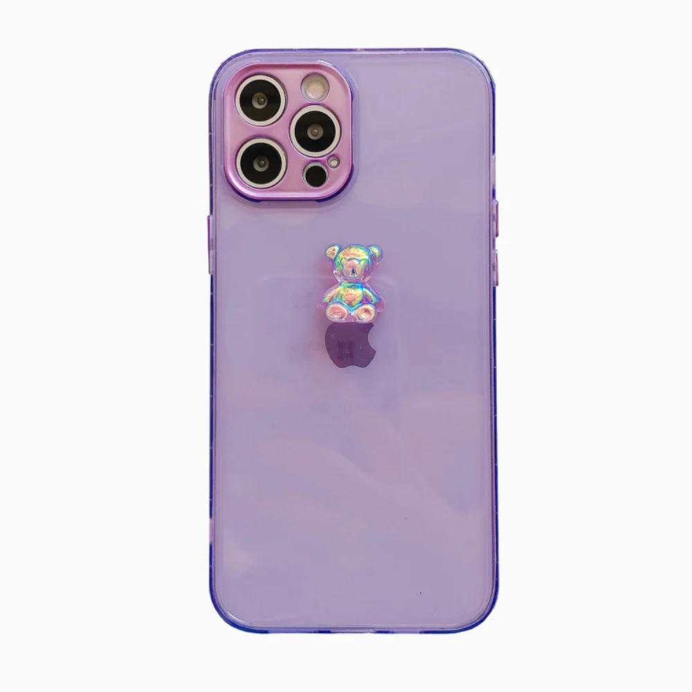 

Laser 3D Cute Bear Shockproof Clear Phone Case for IPhone 11 12 Pro Max Mini X XS XR 7 8 Plus SE 2020 Transparent Soft Cover