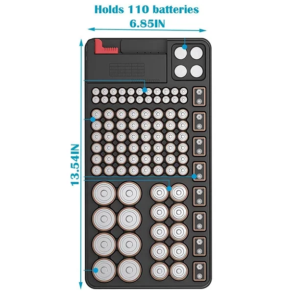 

110 Pcs Battery Storage Organizer AA/AAA/C/D/9V Battery Holder Battery Caddy Rack Case Box Holders Tester Extra Space Charger