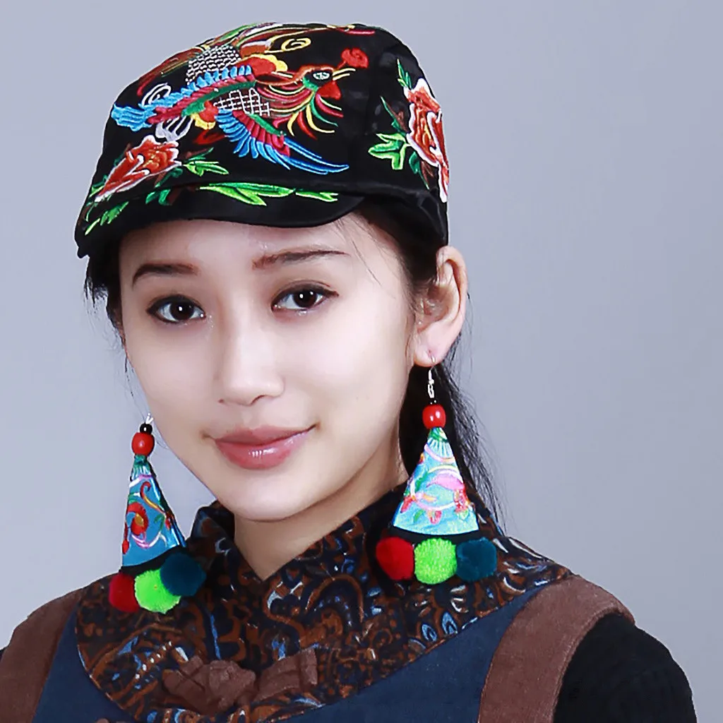 Женская этническая винтажная Кепка с вышитыми цветами кепка красным принтом