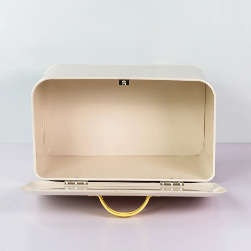 

American Style Household Hinged Lid Durage White Retro Kitchen Bread Food Snacks Bread Bin Holder Container Storage Box