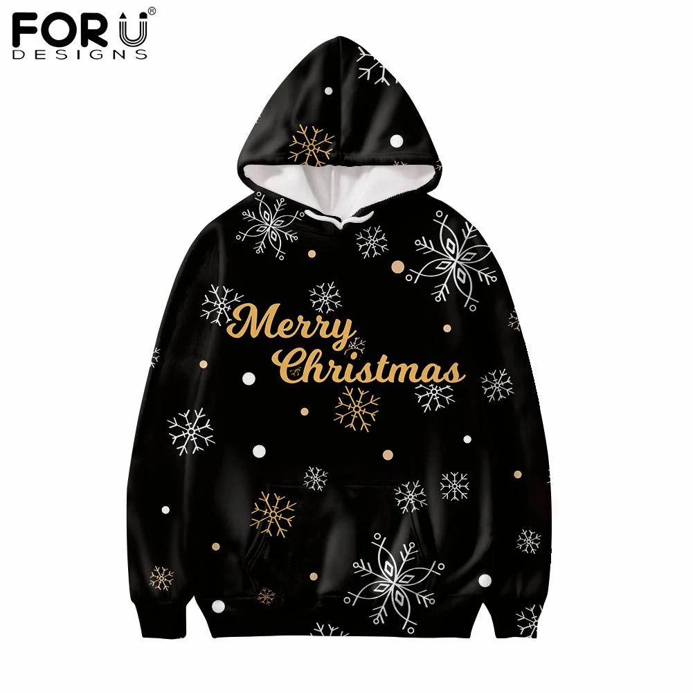 

FORUDESIGNS Merry Christmas Pattern Hooded Hoodies Sweatshirts Pullovers New Autumn Winter Oversized Hoodie for Ladies and Girls