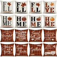 happy thanksgiving fall decor cushion cover 18x18 inches buffalo lattice plaid throw pillow case pumpkin truck letter pillowcase