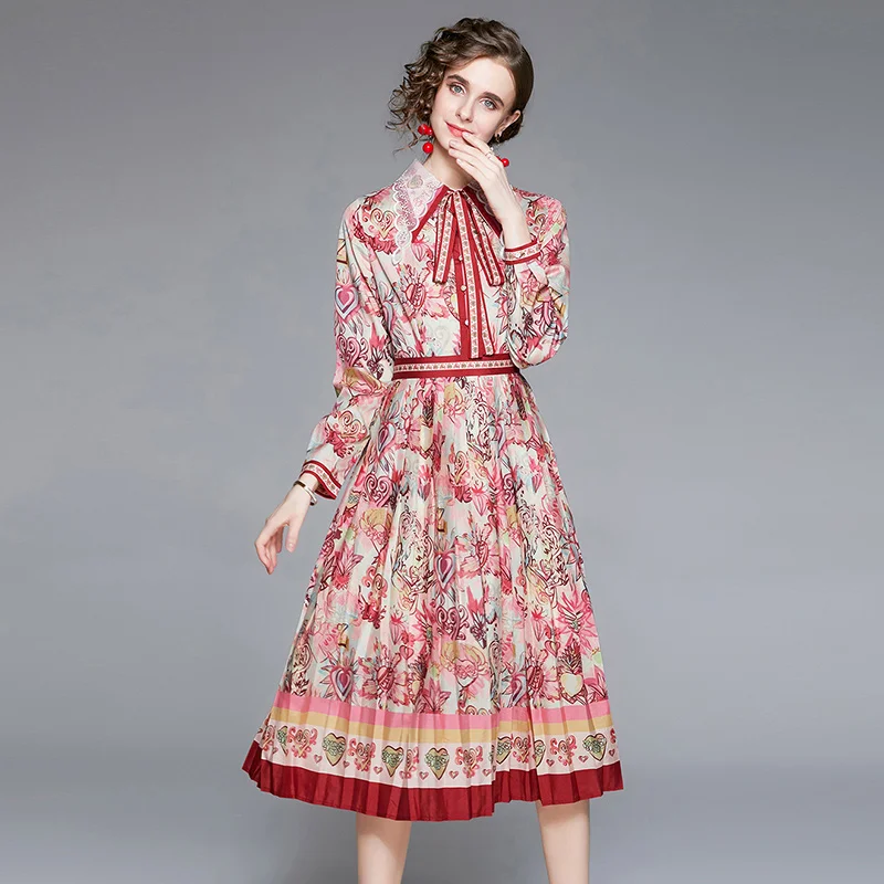 

Женское платье-миди с длинным рукавом, цветочным принтом и кружевом