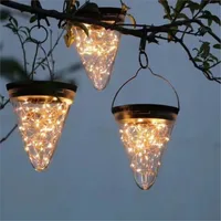 Solar Powered Hanging Lantern Copper Wire String Fairy Light Cone Pendant Lamp for Holiday Party Wedding Garden Decoration