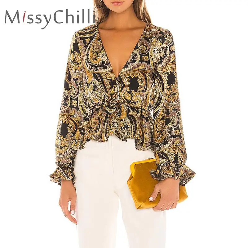 MissyChilli сексуальный принт Пейсли огурцы рисунок с завышенной талией блузка