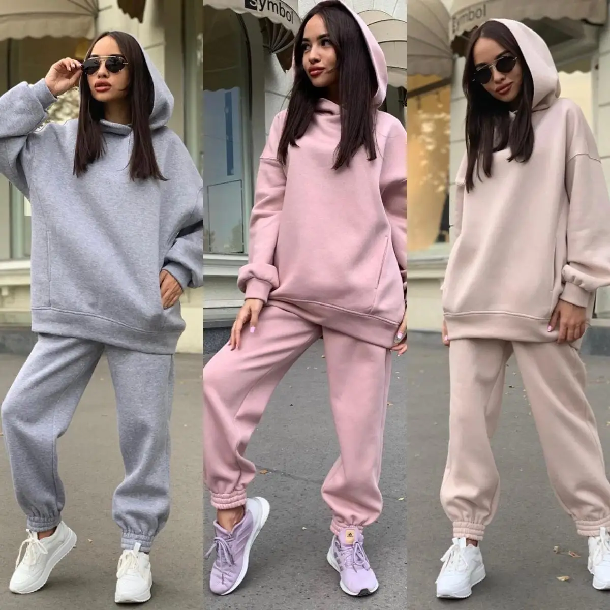 

Aachoae Solid Casual Tracksuit Women Sports 2 Pieces Set Sweatshirts Pullover Hoodies Suit 2020 Home Sweatpants Shorts Outfits