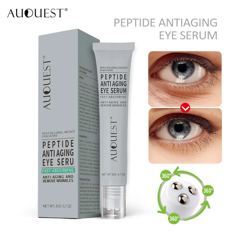 

AUQUEST Puffy Eye Cream Peptide Eye Bags Anti Wrinkle Hydration Cream Gel with Roller Massager Panda Eye Patches Skin Care 20g