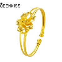qeenkiss bt5198 fine jewelry wholesale fashion woman gill bride birthday wedding gift vintage flowers 24kt gold bracelet bangle