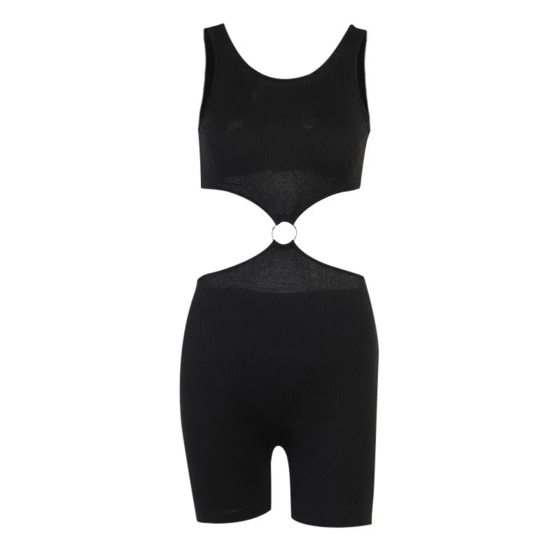 

Womens Fashion Solid Color Sleeveless Hollow Playsuit Summer Tight Jumpsuit Sexy U-neck Backless Bottoming Bodysuit