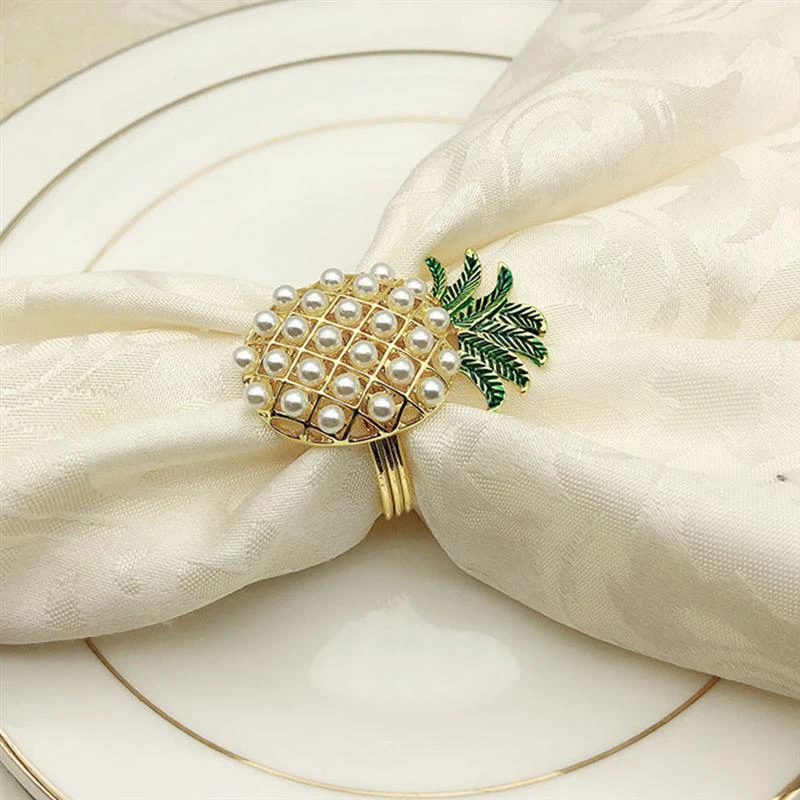 4 Pineapple Alloy Napkin Rings Fashion Crystal Buckle Party Holder Towel | Дом и сад