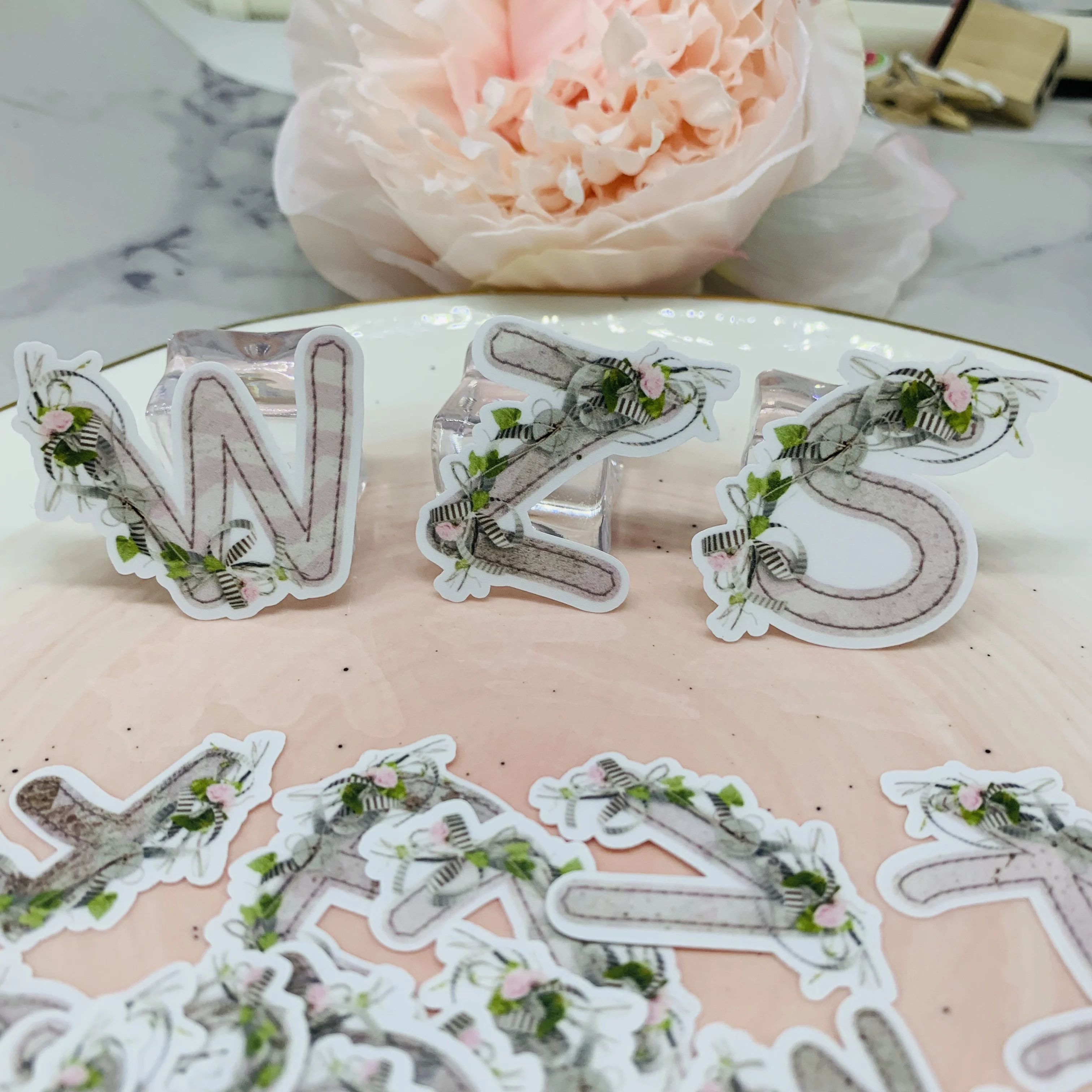 

52Pcs Vintage Flower Letters Sticker DIY Scrapbooking Album Junk Journal Planner Decorative Stickers