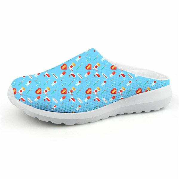 CC4066CA ELVISWORDS Cartoon Nurse Print Slippers women Cute Medical Doctor Air Mesh Sandals Summer Casual Beach Flat shoes Zapatos Mujer - Цвет: CC4066CA