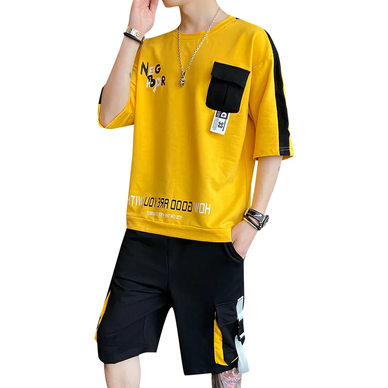 

2021 Men's Short-Sleeved T-shirt Casual Suit Summer Leisure Suit New Shorts Youth Korean Style Fashion Two-piece Men's T-shirts
