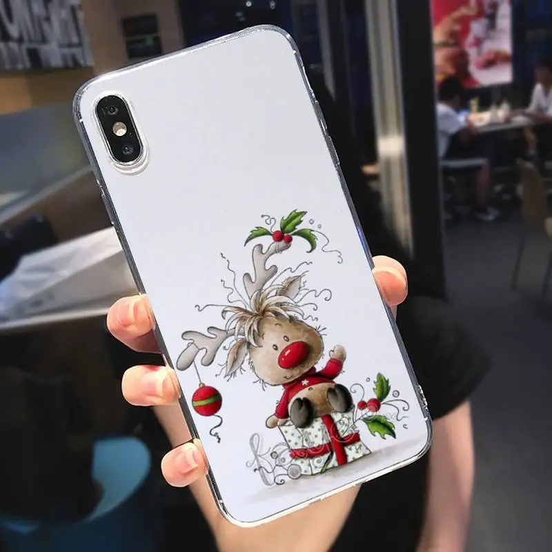 

Gifts elk snow Merry Christmas Phone Case Transparent for iPhone 6 7 8 11 12 s mini pro X XS XR MAX Plus