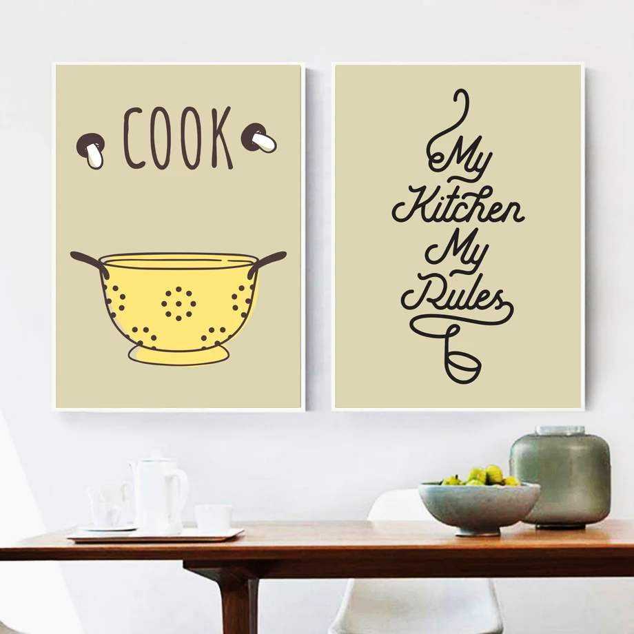 Скандинавский стиль мультфильм кухонная миска ложка настенная живопись холст