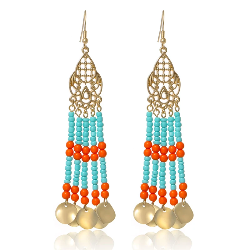 Женские винтажные серьги подвески Shineland черные и красные длинные с бусинами в