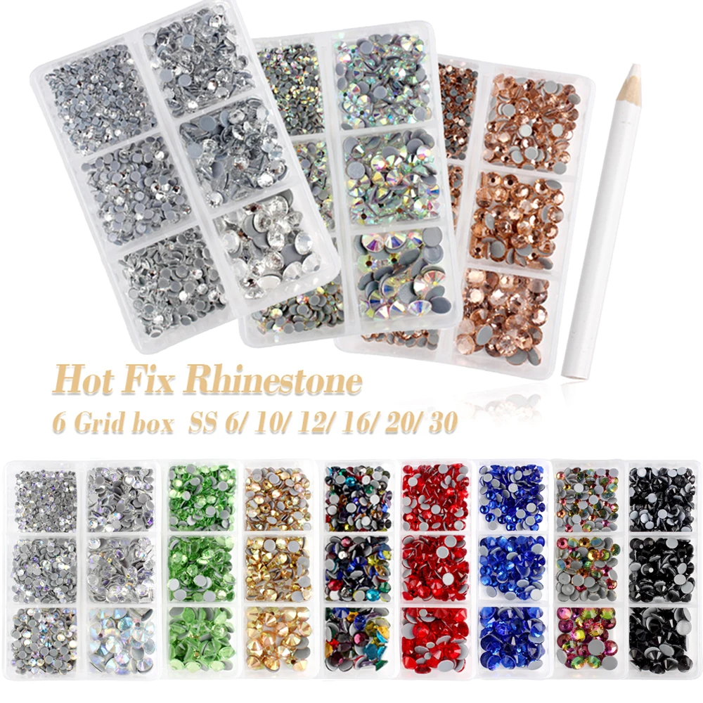 Новый набор 1200 шт/коробок кристалл AB стразы Горячая фиксация ss6-ss30 смешанные