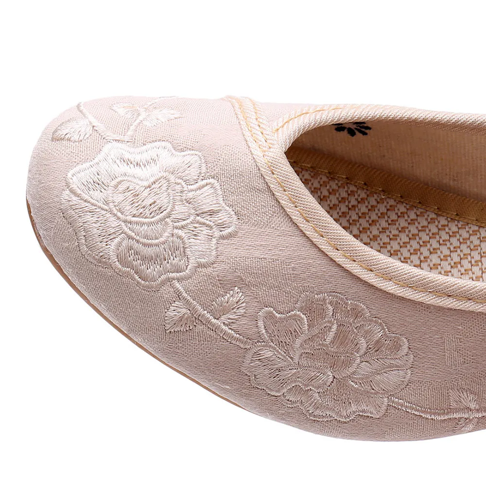 Женские туфли Veowalk с винтажной вышивкой на среднем блочном каблуке парусиновые