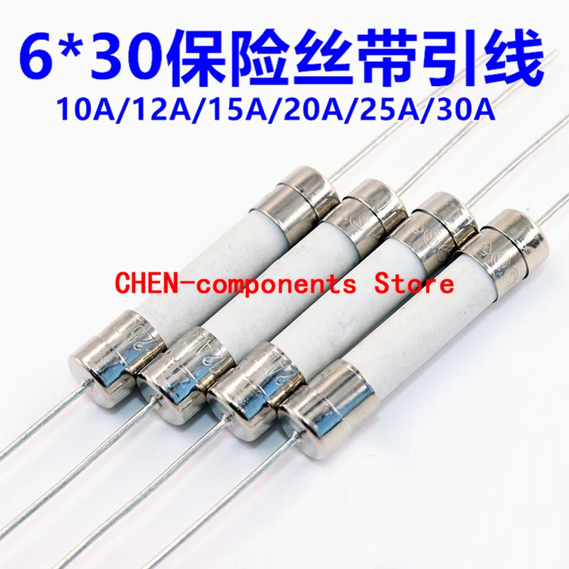 

10pcs Ceramic fuse with pins 6*30 10A/12A/15A/20A/25A/30A