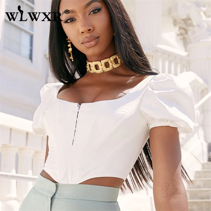 WLWXR белый сексуальный топ с оборками женский укороченный на бретельках пышными