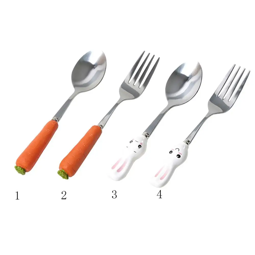 

1pc Stainless Steel Cartoon Animal Carrot Fork Spoon Baby Kid Tableware Cake Salad Vegetable Forks teaspoon Kitchen Gadgets Tool