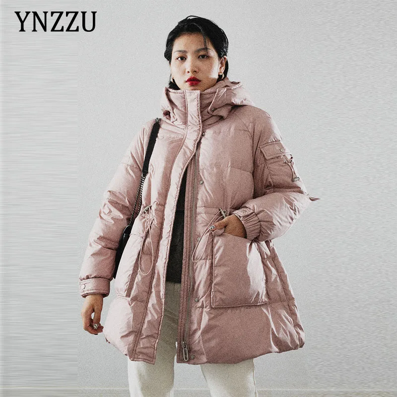 

2021 women's winter White duck down jacket oversized knee length warm lady coat thicked stand collar big pocket YNZZU 1O141