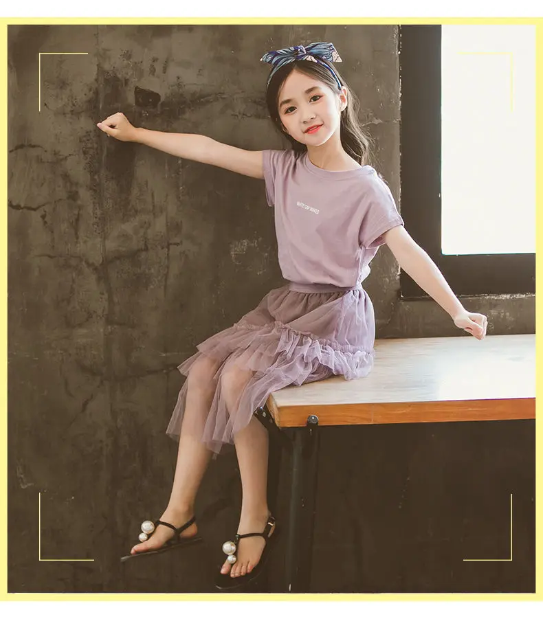 

Summer Teenage Children's Clothing Sets for Girls Cotton Shirts + Skirts 2pcs Sets School Clothes Sets for Girls 3 5 7 9 12Y