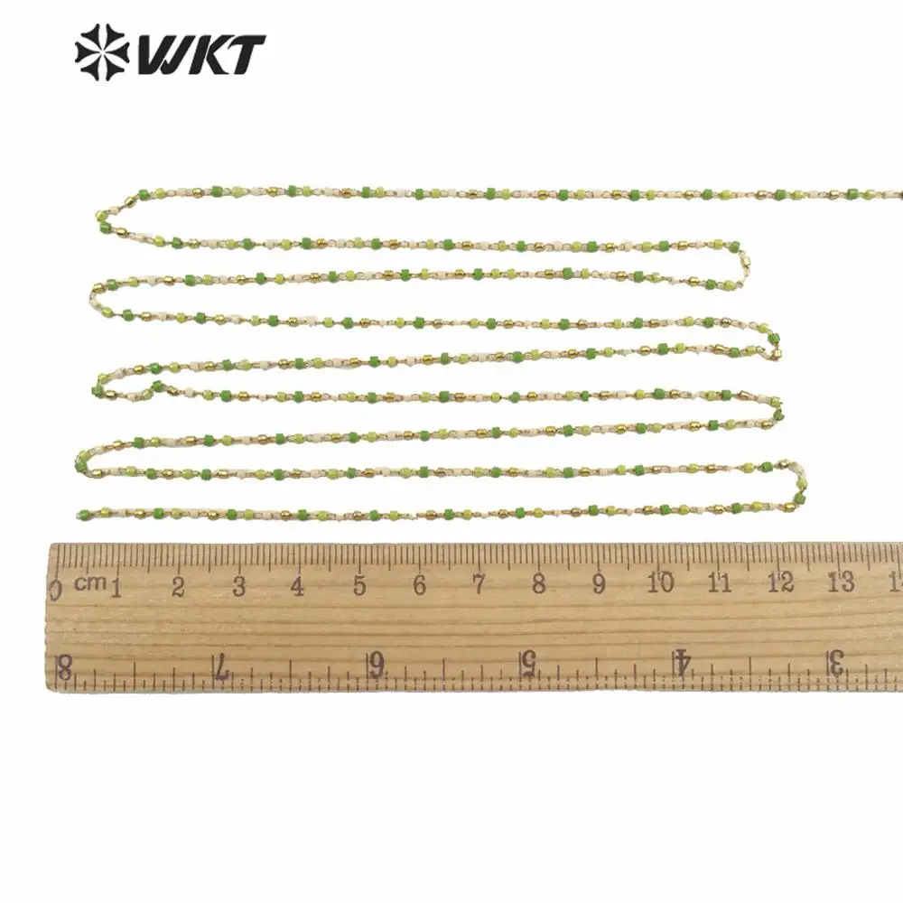 

WT-RBC159 WKT Best Selling Bead Jewelry Chain Mixed Color Gold Plated Brass Chain Japan Miyuki Bead Chain