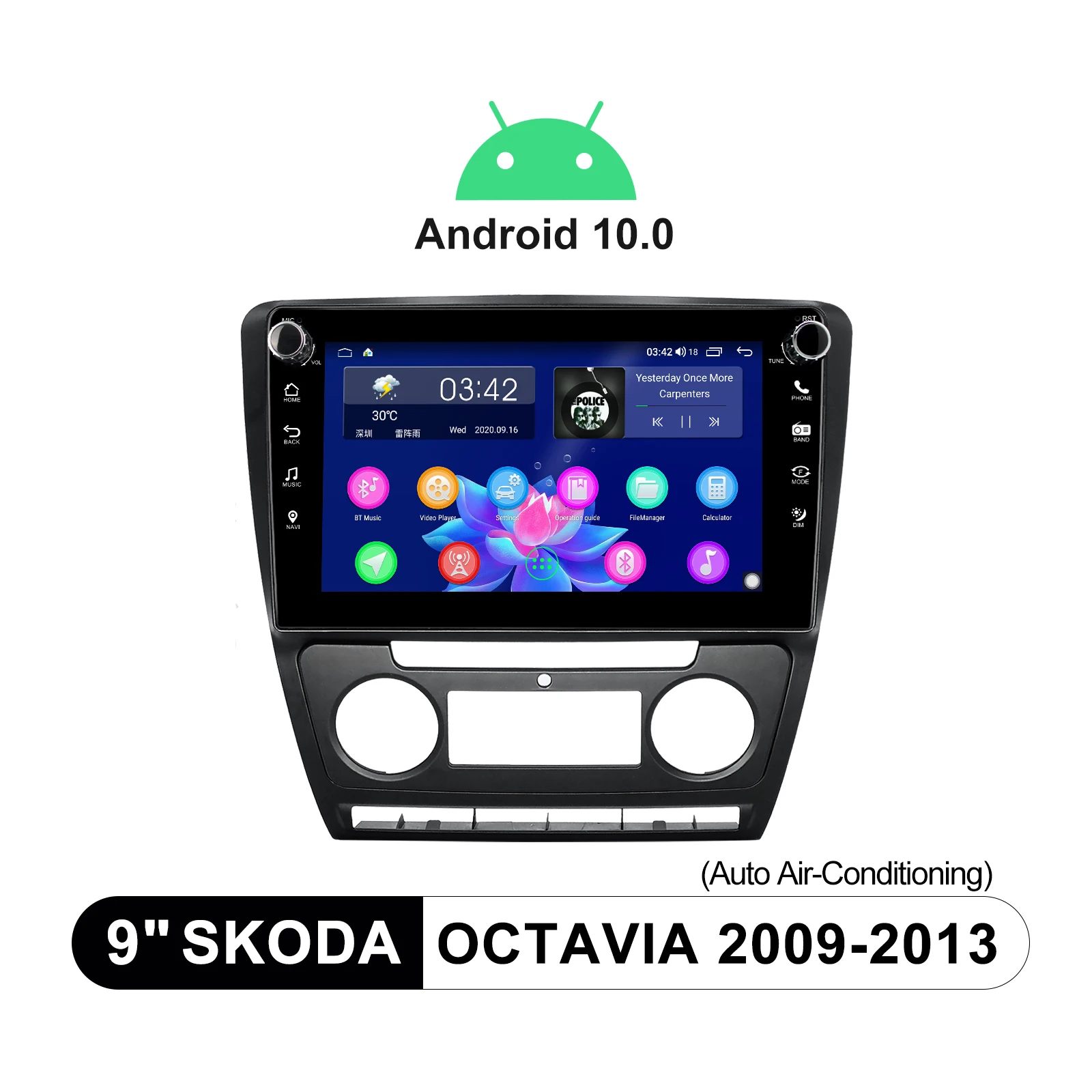 

Автомобильная стерео система Android 10,0 9 дюймов с Android Auto & CarPlay GPS Naviagtion для Skoda Octavia 2009-2013 (автомобильное кондиционирование)