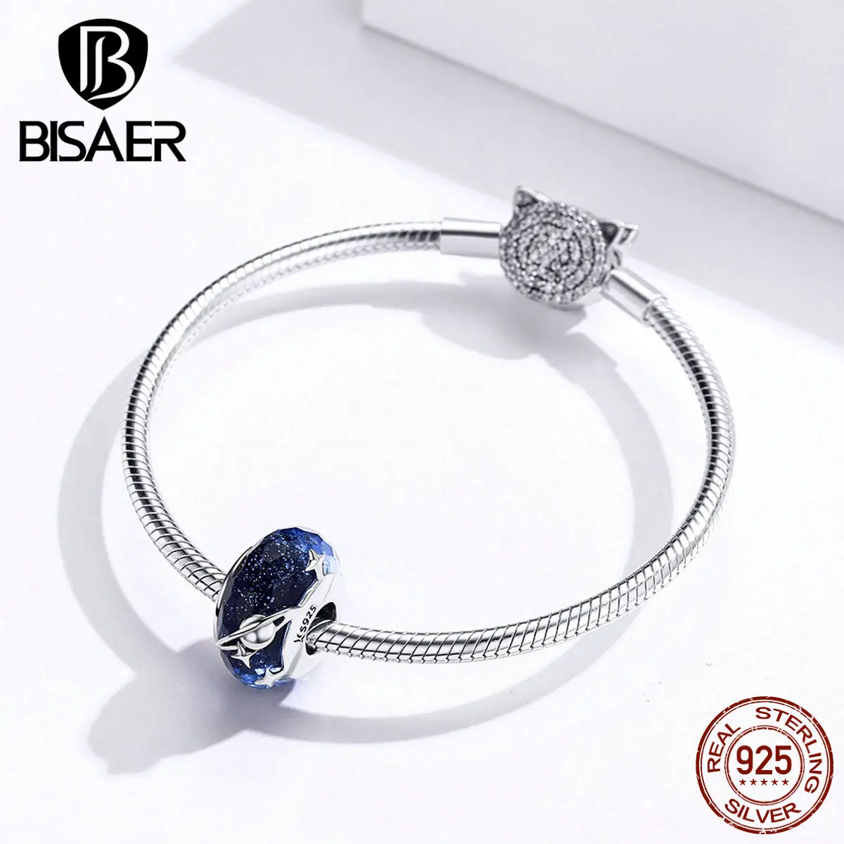 Европейские стеклянные бусы BISAER 925 пробы серебряная звезда планета стеклянные бусы, амулеты подходят серебряные браслеты-Обручи 925 ювелирные изделия ECC1284