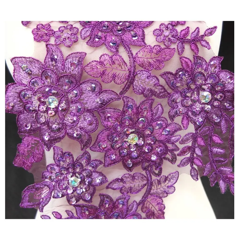 1 шт. х Тяжелая вышитая бисером блестящая 3D ткань из органзы с вышивкой кружевной