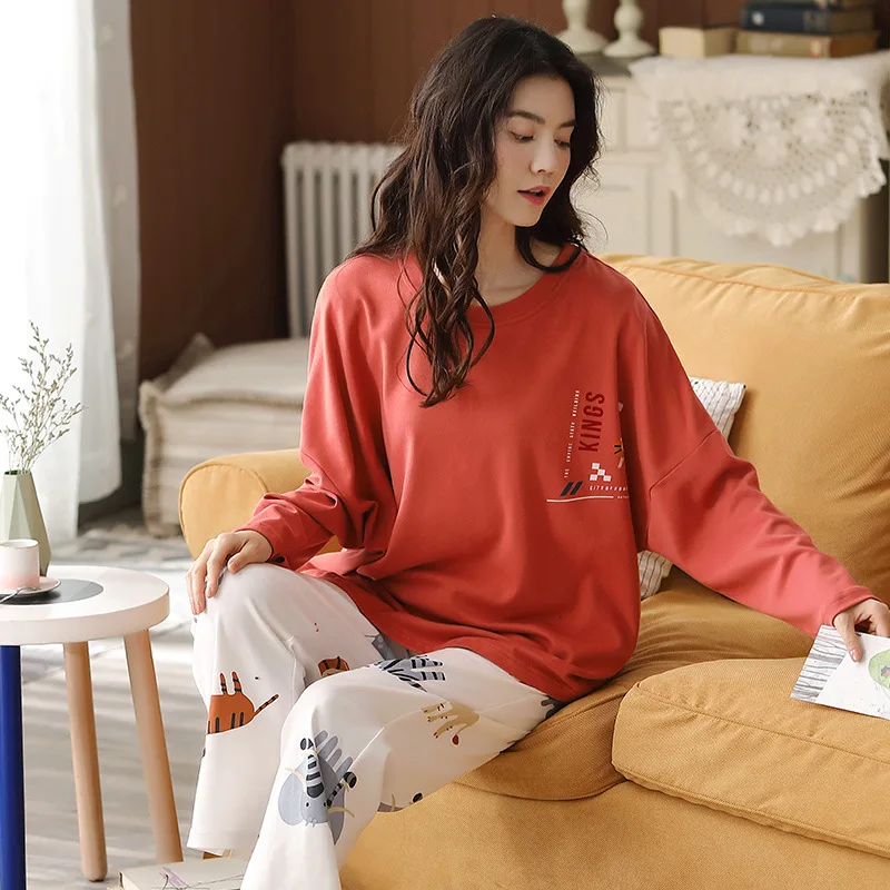 

Loose Keep Warm Home Suit Winter Pajamas for Women Loose Cotton Women's Pajamas Cute Litter Bear Pattern Pullover Sleepwear