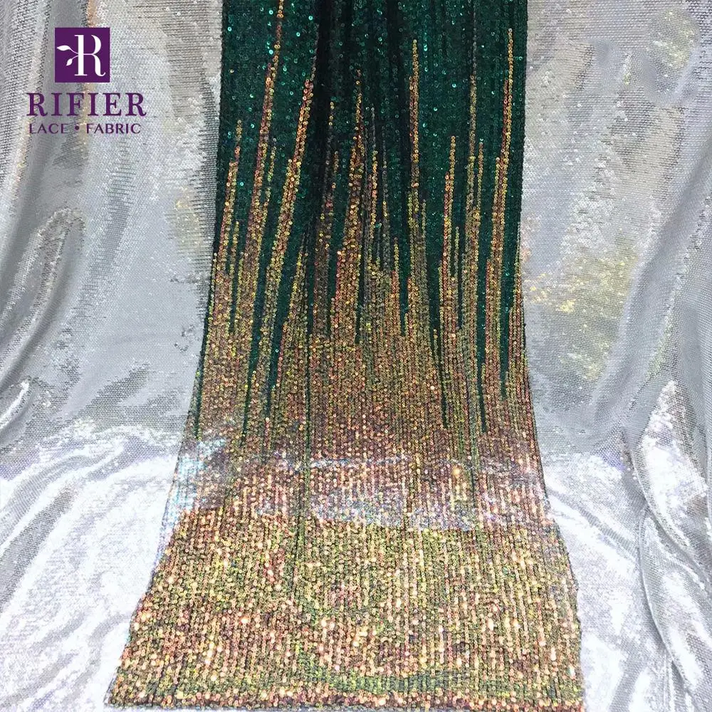 Эластичные африканские кружевные ткани с блестками градиентные золотистые