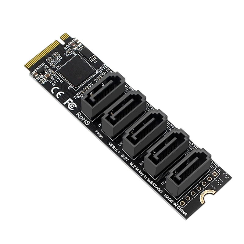 

Плата адаптера M.2 на NGFF, 5 портов, SATA3.0, плата расширения JMB585 M.2 Key M SATA3.0 для ПК и ноутбука