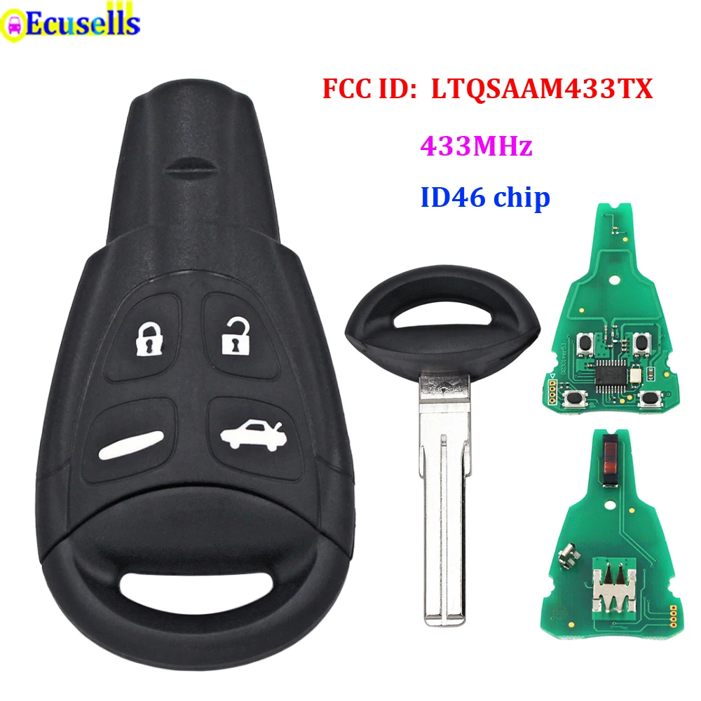 4 кнопки дистанционного ключа Fob 433 МГц PCF7946AT подходит для SAAB 9 3 5 2003 2010 FCC: LTQSAAM433TX
