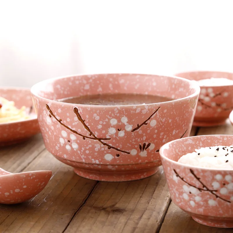 

porcelain dinner sets dinnerware kawaii plate Japanese 8 inch ceramic soup bowl under glaze color snowflake household soup bowl