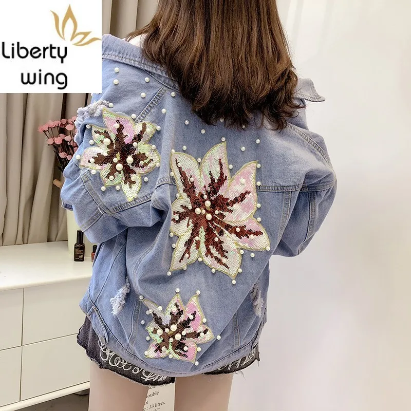 Рваные однобортные женские джинсовые пальто с отложным воротником и длинным