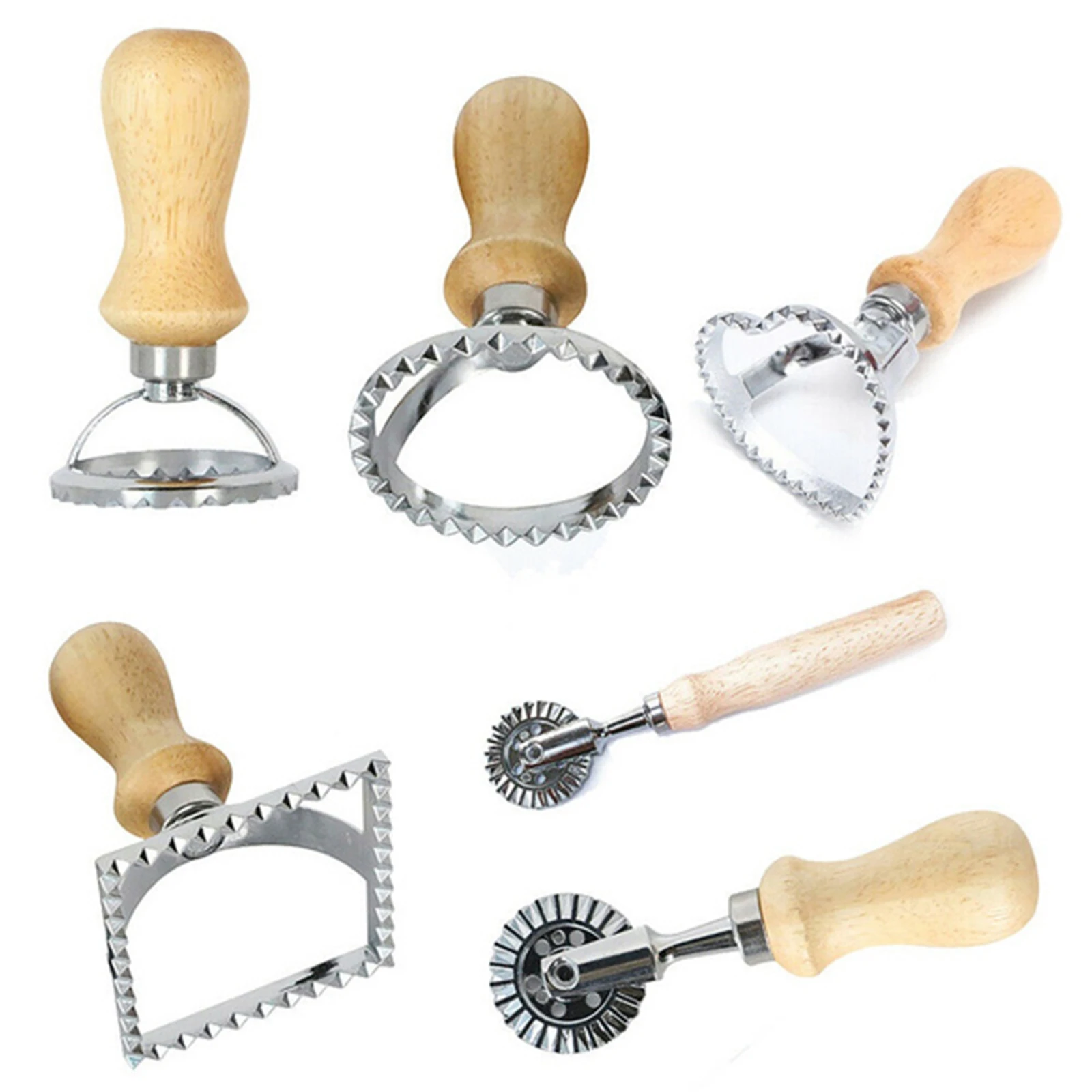 

Faroot Biscuit Mold, Ravioli Maker Stamp, Square Heart Round Flouncing Hem Handmade DIY Kitchen Wood Handle Tool